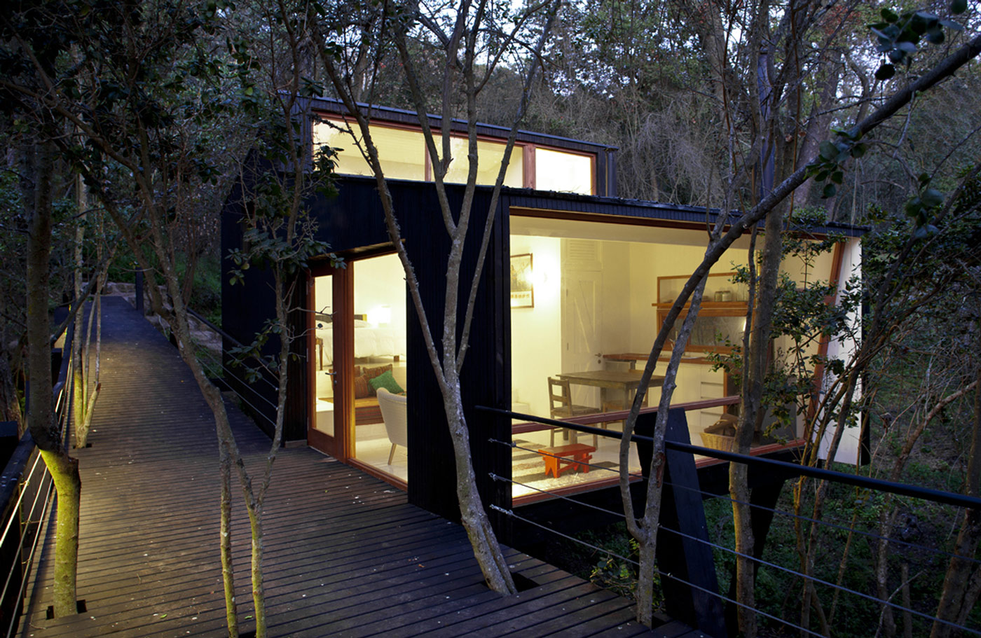 Evening, Lighting, Modern Tree House in Curacaví, Chile