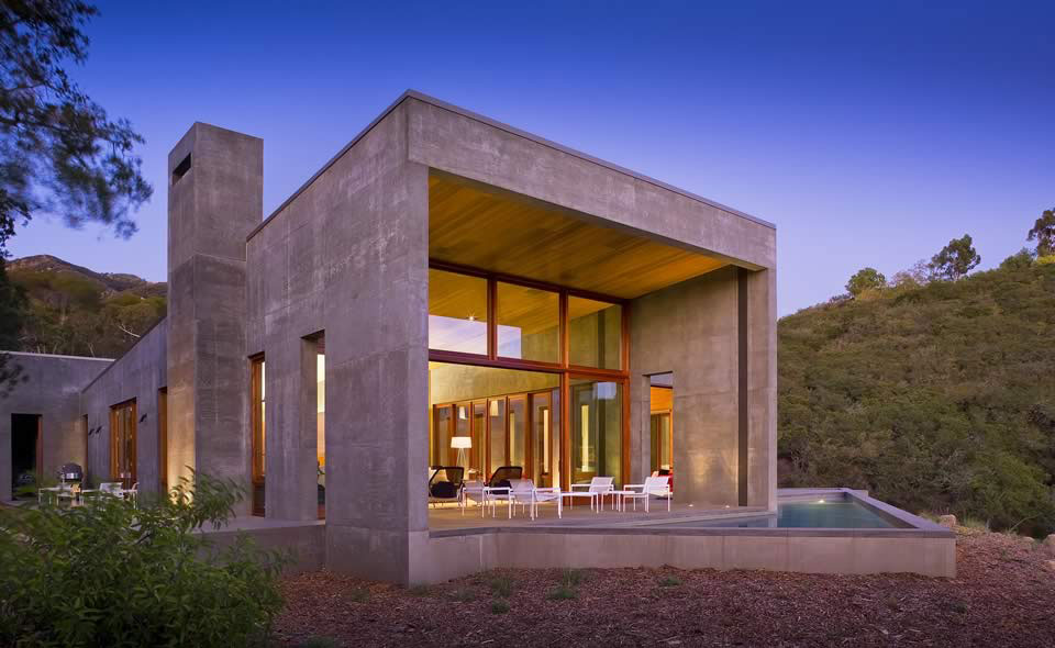 Outdoor Pool, Terrace, Concrete House in Montecito, California
