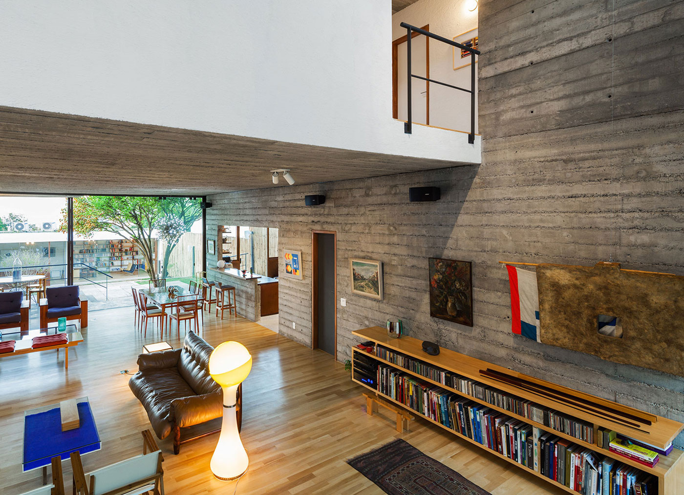 Concrete Wall, Ceiling, Book Shelve, Urban House in São Paulo, Brazil
