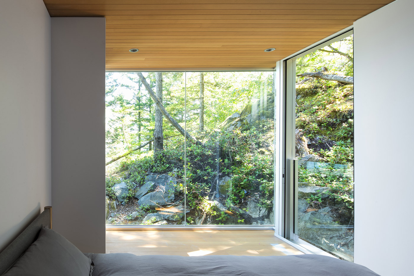 Bedroom, Glass Walls, House on Gambier Island, British Columbia