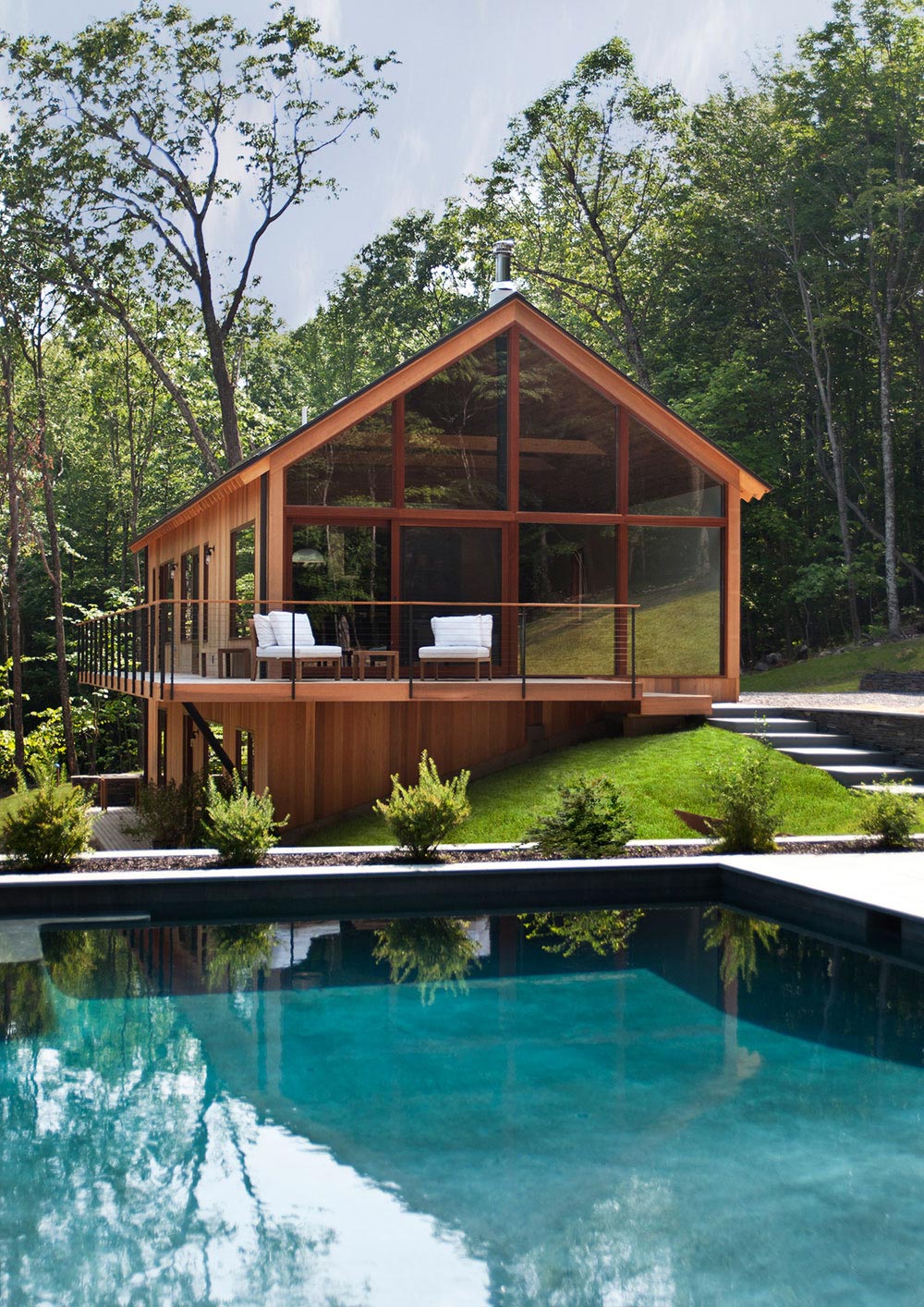 Outdoor Pool, Balcony, Wood and Glass House in Kerhonkson