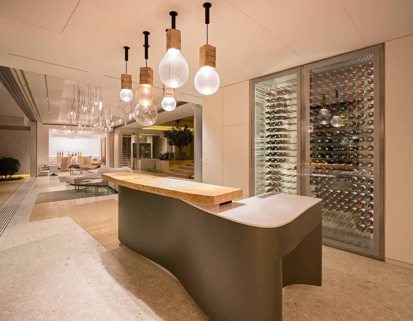 Wine fridge, bar, living space